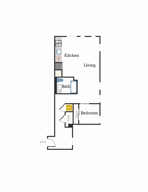 Floor plan for 1 bed, 1 bath, 993 sqft